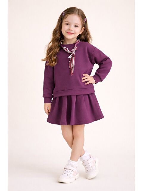 Cansın Mini Bordo Fular Detaylı Badili Etekli Kız Çocuk 2li Takım 23533 - S000502534-19951