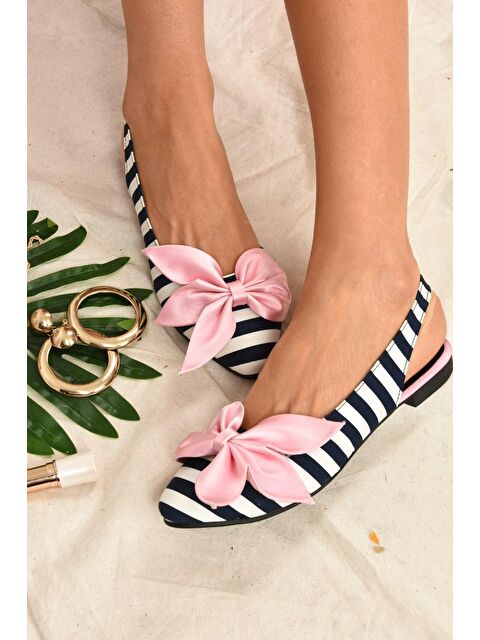 Fox Shoes Siyah/Beyaz/Pudra Kumaş Kadın Babet H726809004 - S000031749-37424