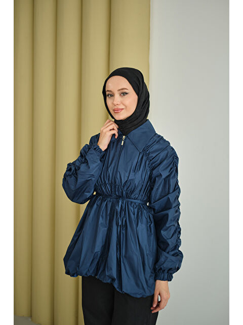 Locco Moda Kadın Büzgü Detay Paraşüt Ceket Lacivert - S000495232-21164