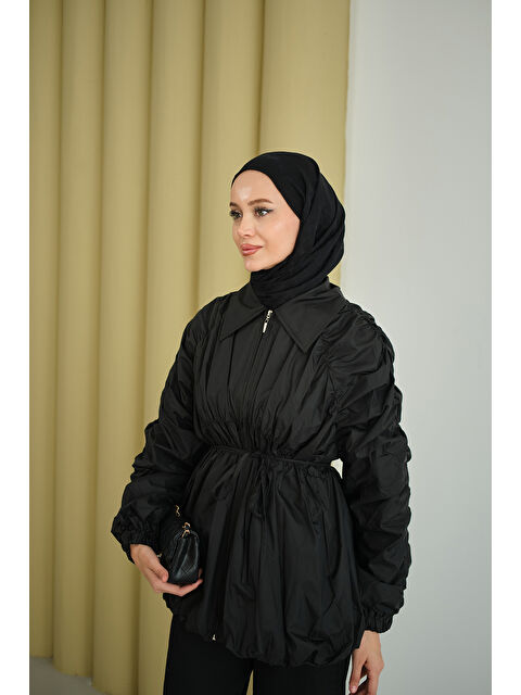 Locco Moda Kadın Büzgü Detay Paraşüt Ceket Siyah - S000495232-19351