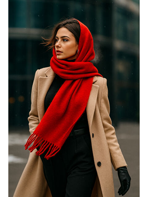 Luminos Butik Kırmızı Püsküllü Atkı – Şal Ve Geniş Yapı, Soğuk Hava Için Ideal Sal1296 - S000474564-20045