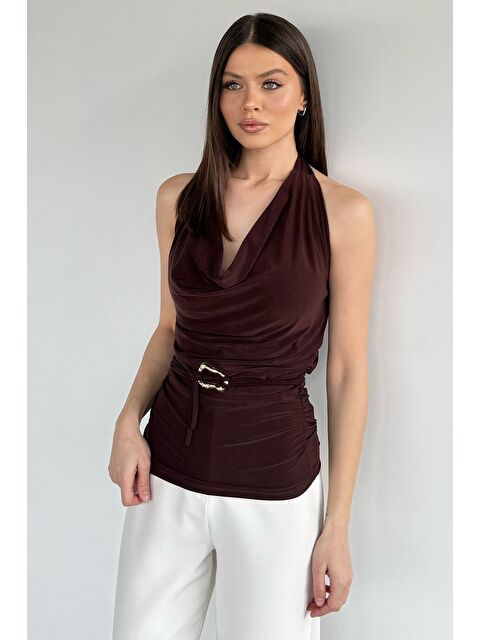 Gülseli Degaje Yaka Yan Büzgülü Dekolteli Bluz