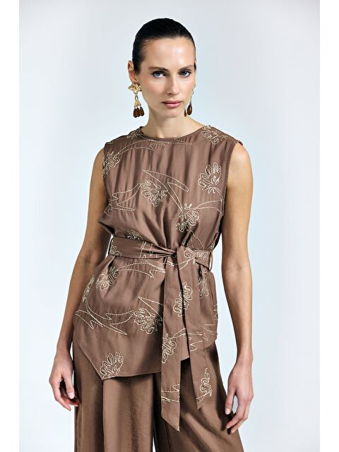 SATEEN Dina Bluz - Kahve