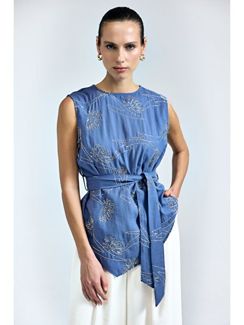 SATEEN Dina Bluz - İndigo