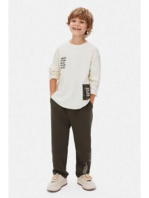 Magu Erkek Çocuk Pamuklu Ekru Uzun Kollu T-Shirt Ve Haki Pantolon 2'Li Takım - S000510819-23173