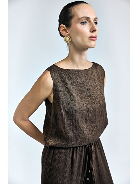 SATEEN Glow Bluz - Kahve