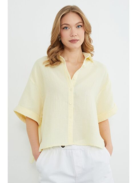Fullamoda Basic Kolu Katlı Müslin Kumaş Salaş Gömlek