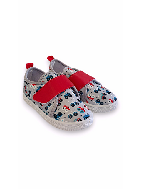 First Step Gri Araba Baskılı Tek Cırtlı Bebek Günlük Ayakkabı