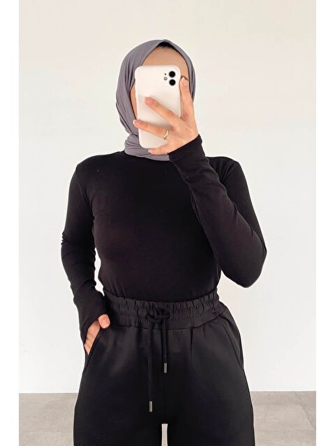 Lamelif Balıkçı Yaka Fitilli Body Siyah - S000529844-19351
