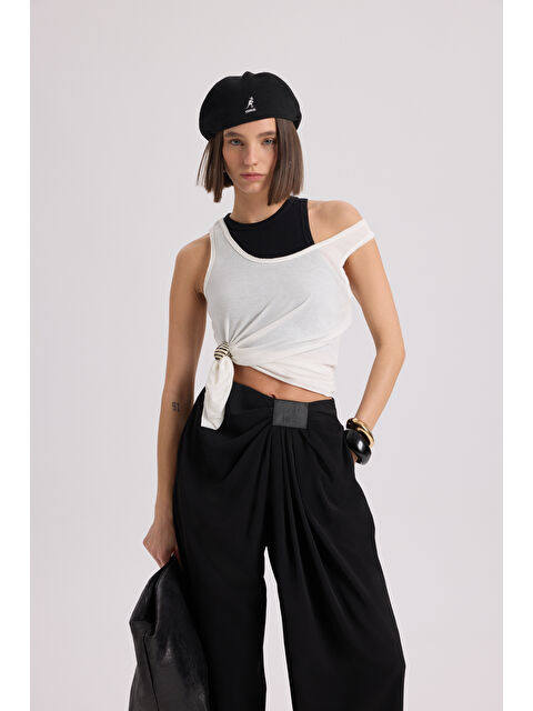 Mai Collection Loose Pile Detaylı Siyah Dökümlü Pantolon