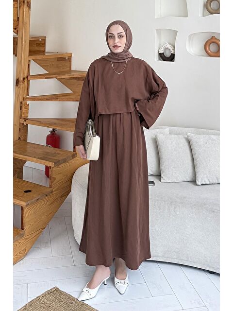 Lamelif Etekli Tesettür Takım Çikolata Kahve - S000515385-20637