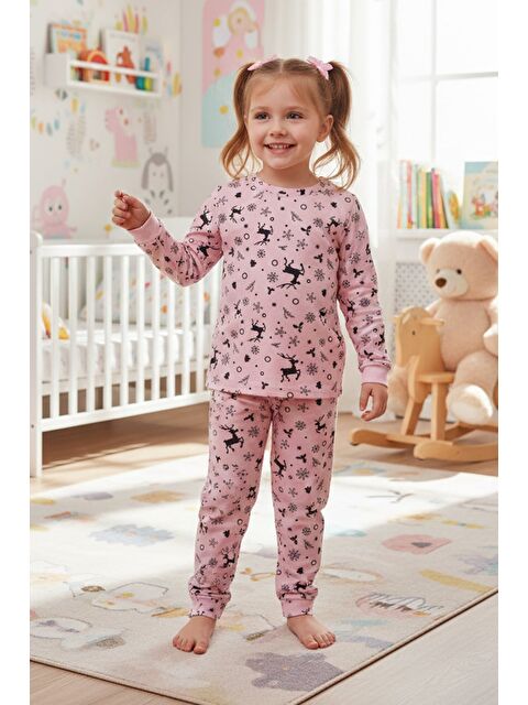 Fullamoda Kar Tanesi Ve Geyik Desenli Unisex Çocuk Pijama Takımı - S000506315-20024
