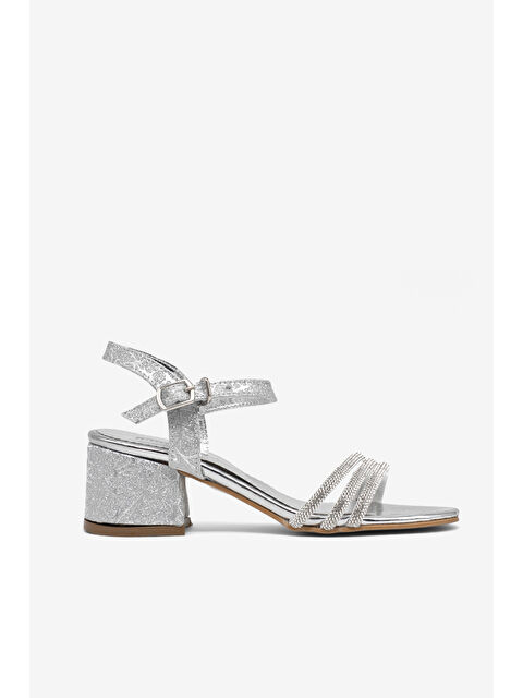 TONNY BLACK Kız Çocuk Gümüş simli Çoçuk Taşlı Topuklu Ayakkabı - S000522528-37299