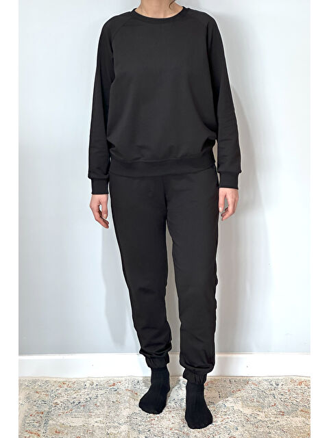 Remsa Kadın Sweatshirt Paçası Lastikli Eşofman Takımı 8006 Siyah - S000342872-19351