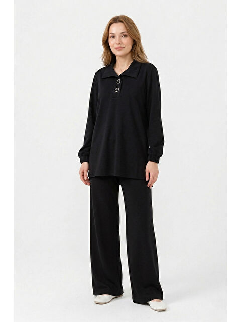 Remsa Yaka Detay Örme Modal Takım 19464 Siyah