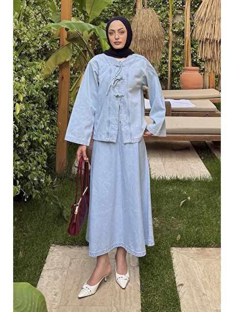 Lamelif Bağcık Detaylı Denim Takım Buz Mavisi - S000515393-3053