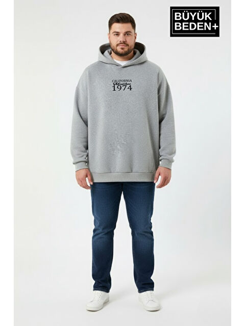 Süperlife Erkek Büyük Beden California 1974 Baskılı Kapüşonlu Sweatshirt -Rahat Kalıp SPR26BSW965 - S000480264-17308