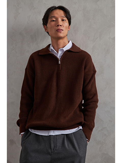 HYMAN Erkek Yakası Fermuarlı Oversize Kazak - S000515378-19413