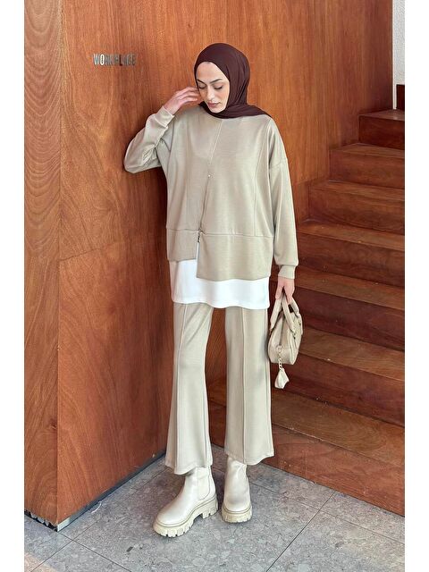 Lamelif Fermuarlı Garnili Takım Bej - S000515394-19928