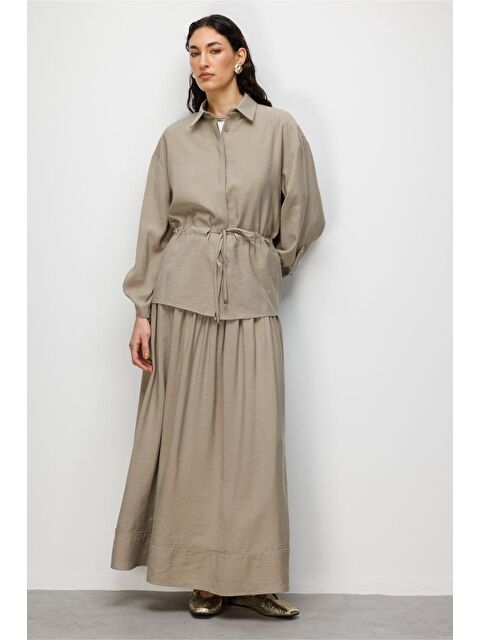 Mizalle Mizallle Vizon Rengi  Beli Büzgülü Viskoz Tunik - S000530558-26429