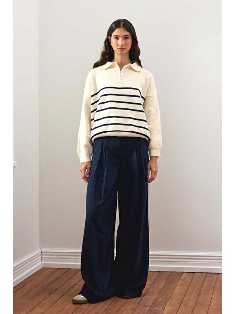 Ceylan Otantik Lacivert Pile Detay Palazzo Pantolon - S000485768-21164