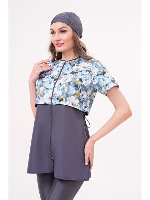 Remsa Yarı Kapalı Tesettür Mayo 2508 Suna Desenli Gri - S000358467-20600