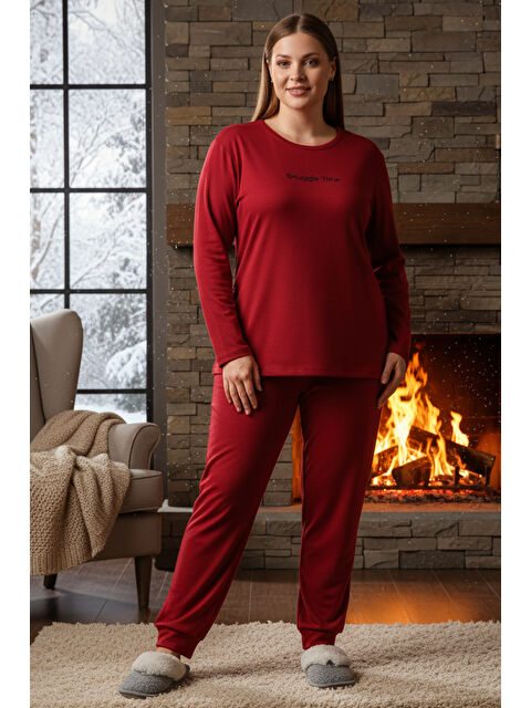 Remsa Büyük Beden Kadın Kadife Kumaş Pijama Takımı 13212 Kırmızı - S000482315-20045