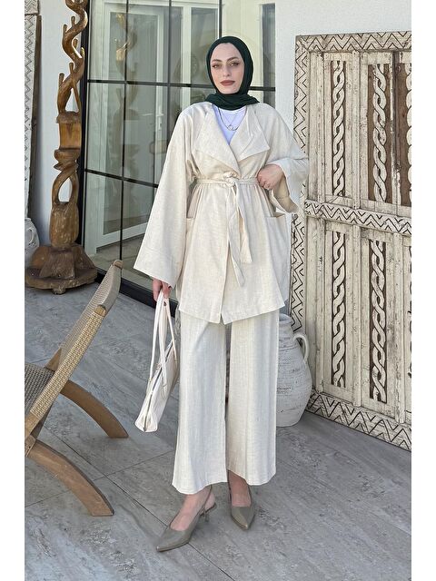 Lamelif Kimono Tesettür Takım Bej - S000515392-19928