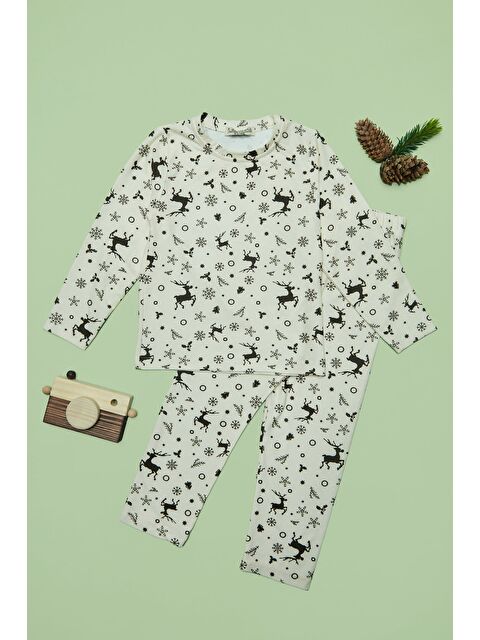 Fullamoda Kar Tanesi Ve Geyik Desenli Unisex Çocuk Pijama Takımı - S000506315-19965