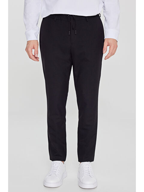 Altınyıldız Classics Erkek Siyah Slim Fit Dar Kesim Yünlü Yan Cepli Takım Elbise Pantolonu