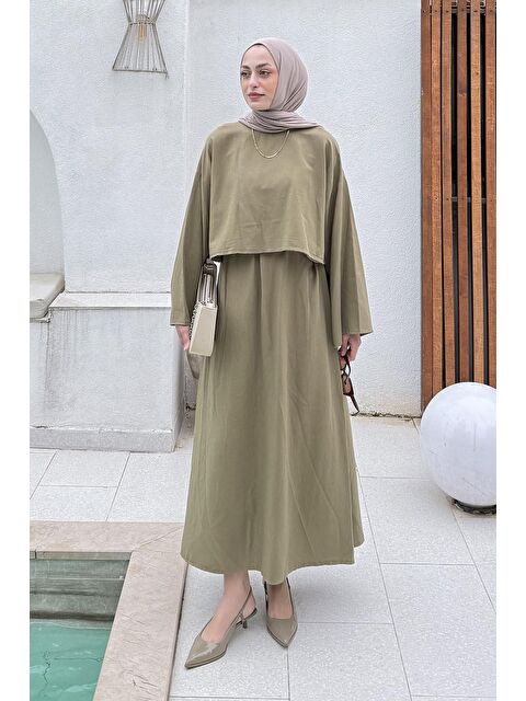 Lamelif Etekli Tesettür Takım Haki - S000515385-18547