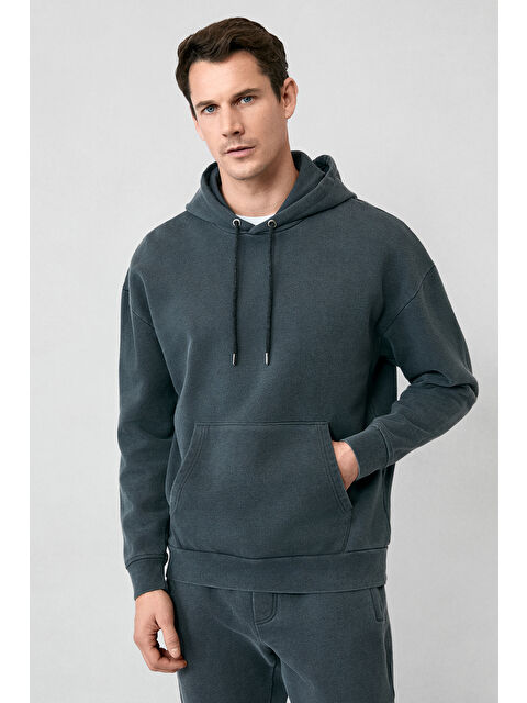 Kiğılı Kapüşonlu Oversize Ekstra Rahat Kesim Pamuk Sweatshirt