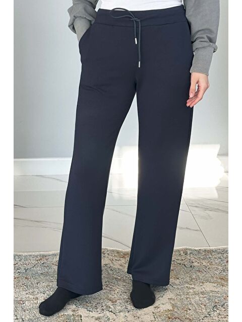 Remsa Beli Lastikli Pantolon Görünümlü Bol Paça Kadın Eşofman Altı 8015 Lacivert - S000334093-21164