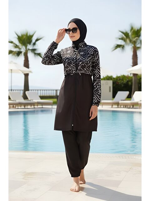 SEBOTEKS Hızlı Kuruyan Paraşüt Kumaş Büyük Beden Tam Kapalı Tesettür Mayo 22110