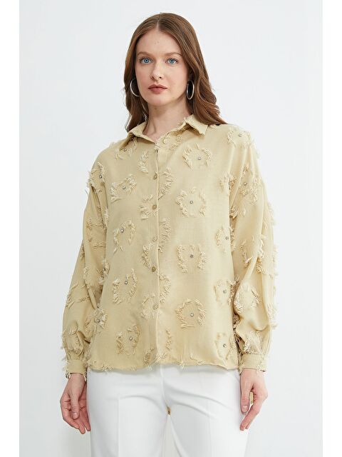 Fullamoda Püsküllü Taş işlemeli Salaş Gömlek