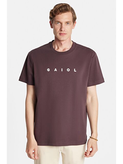 TUDORS Relax Fit Rahat Kesim Pamuklu Ön Ve Arka Baskı Detaylı Bisiklet Yaka Kahverengi Erkek Tişört - S000494343-19413