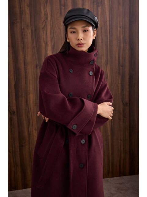 HE-QA Funnel Neck Uzun Kaban Bordo - S000471201-19951