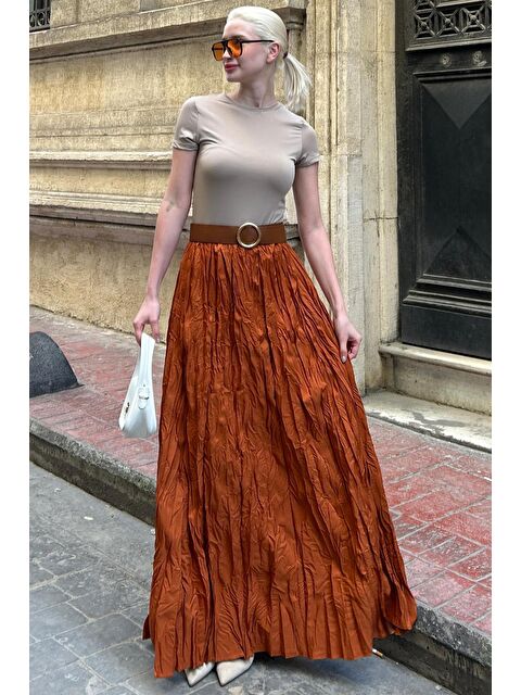 Madmext Kiremit Beli Lastikli Buruşuk Mikro Uzun Kadın Etek Mg2155 - S000216633-18657