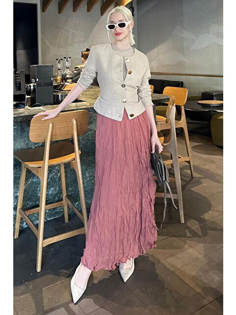 Madmext Kiremit Kırışık Desen Midi Boy Kadın Etek Mg2266 - S000337944-18657