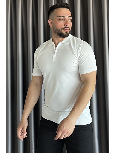 Mishar İtalia Erkek Polo Yaka Yarım Fermuarlı Kendinden Desenli Tişört - S000399498-20063