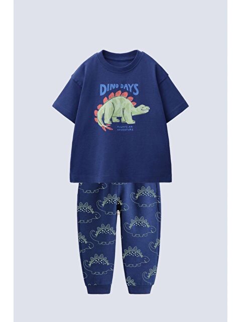 Magu Erkek Çocuk Pamuklu Lacivert Dinozor Baskılı T-Shirt Ve Eşofman Altı 2'Li Takım - S000510823-23173
