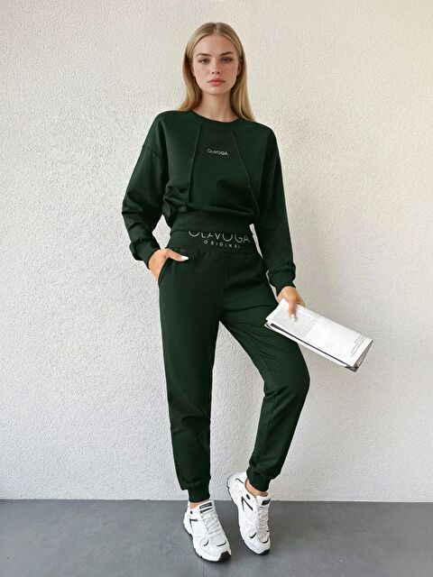 carla10 Kadın Logo Baskılı Crop Sweatshirt Jogger Eşofman Takımı - S000498916-18194