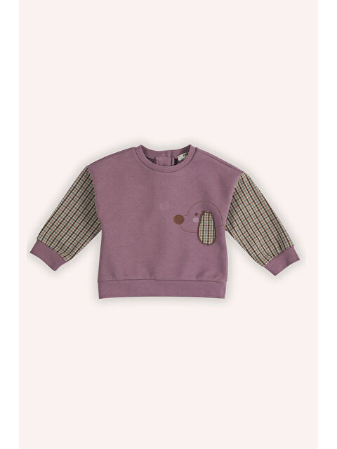 Panço Kız Bebek Baskı Detaylı Gül Kurusu Sweatshirt - S000523634-20028