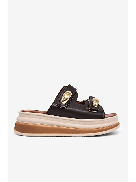 TONNY BLACK Kadın Kahve Rahat Kalıp Yüksek Taban Cırtlı Terlik - S000514940-19413