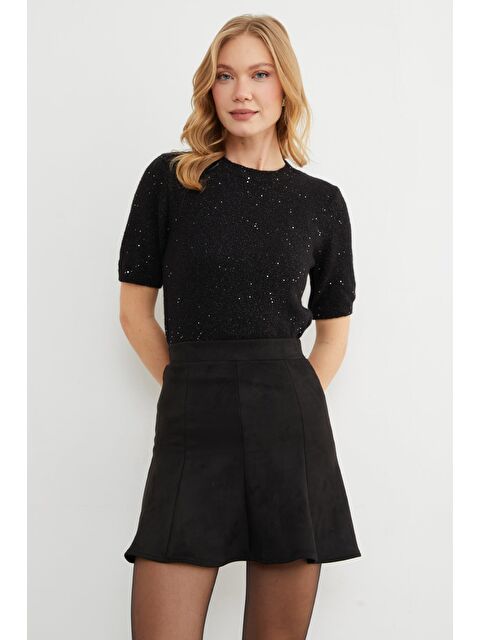 Fullamoda Beli Lastikli Süet Mini Çan Etek - S000487064-19351