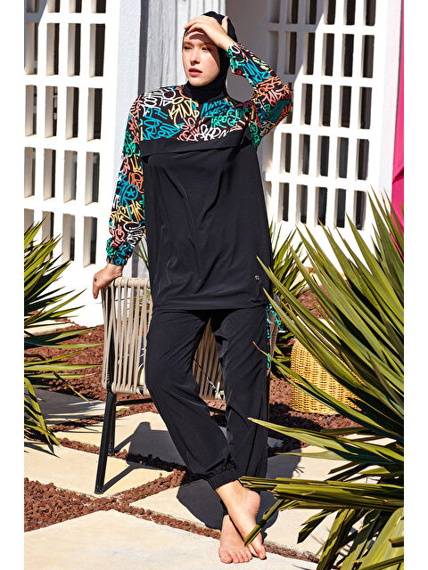 Adasea Spor Elastan Tam Kapalı Tesettür Mayo 1207 Siyah08 - S000388764-19351