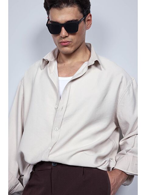 Abluka Online Erkek Oversize Uzun Kollu Basic Gömlek Bej - S000447503-19928