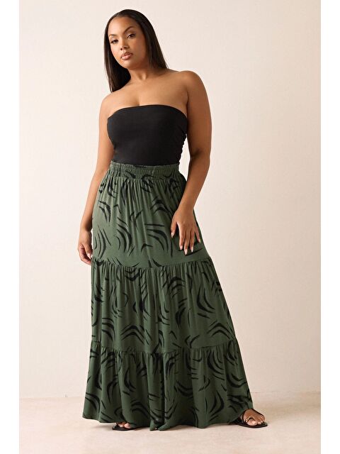 Stil Diva Büyük Beden Bürümcük Kumaş Çiçek Desenli Beli Lastikli Etek 304236 - S000434677-18194