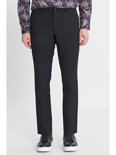 Altınyıldız Classics Erkek Siyah Slim Fit Dar Kesim Yünlü Yan Cepli Takım Elbise Pantolonu