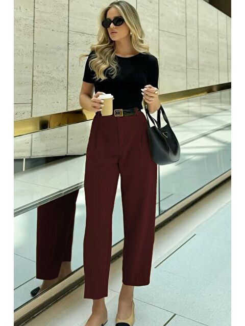 Madmext Mürdüm Yüksek Bel Pileli Kadın Kumaş Pantolon Mg2507 - S000426221-20036